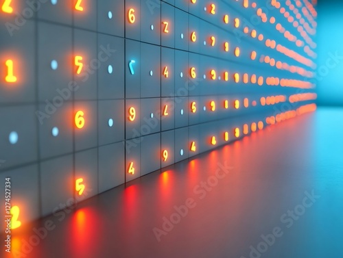 performance diagram with floating luminous numbers and grids photo
