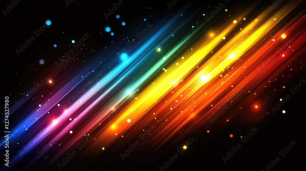 Fototapeta premium Abstract background with colorful light streaks on a black backdrop, vibrant color gradients, technology, modern