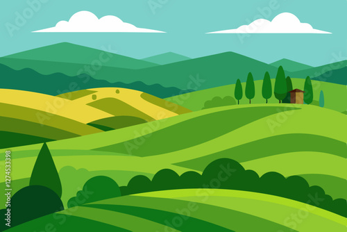landscape with green hills