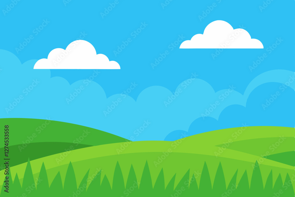 green field and blue sky with clouds green field and blue sky with clouds