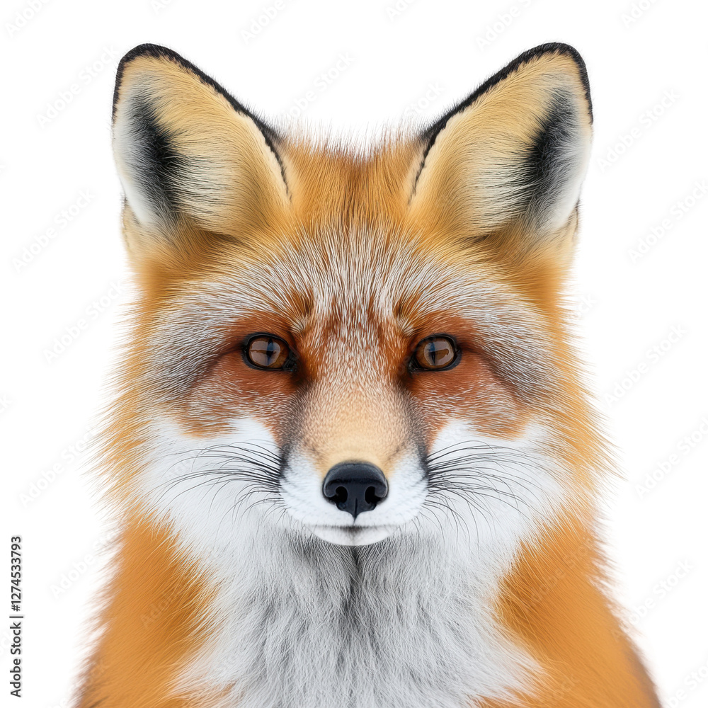 Fototapeta premium Red fox portrait showcasing luxurious fur on Transparent background