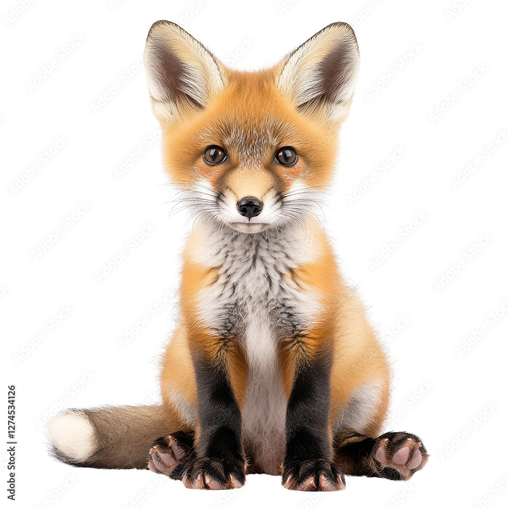 Obraz premium Red fox kit posed on Transparent background in studio lighting