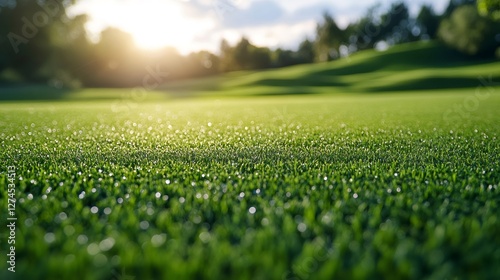 Morning sunlight illuminating a pristine golf course