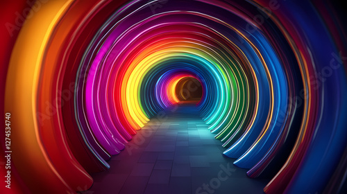 Fototapeta Naklejka Na Ścianę i Meble -  Vibrant rainbow tunnel 3d render. Galactic Optical Illusions. Illustration