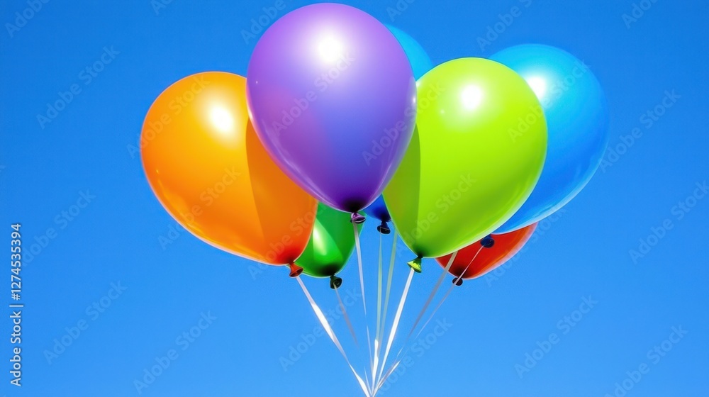 Colorful Balloons Floating in a Clear Blue Sky