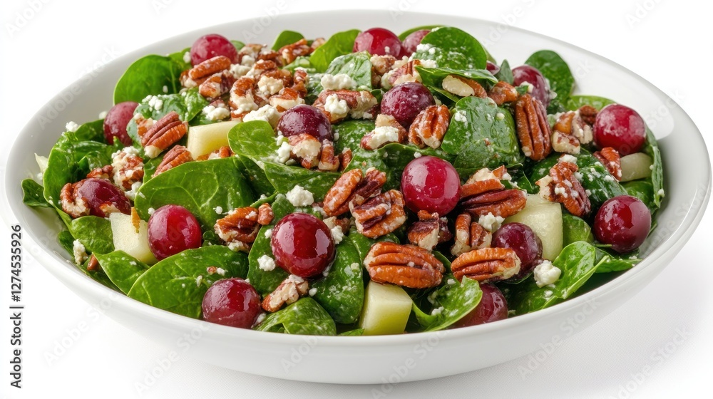 Fresh spinach salad with grapes, pecans, and cheese Fresh spinach salad with grapes, pecans, and cheese