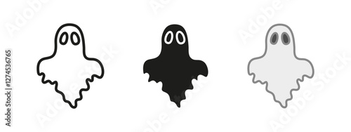 Ghost icon. Halloween spirit symbol. Spooky phantom vector illustration. Scary haunted figure sign. White cartoon character pictogram. Creepy monster concept.