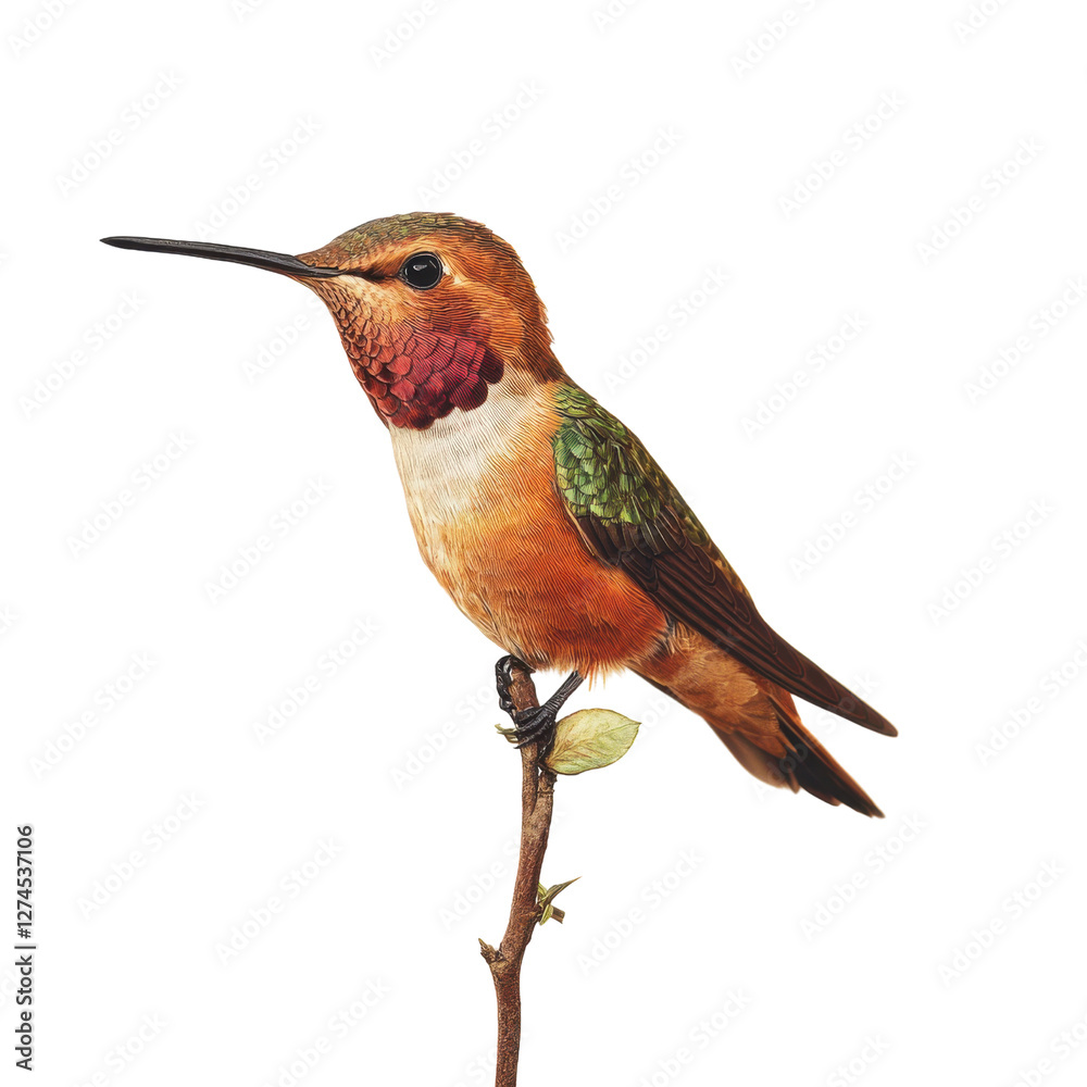 Fototapeta premium Vibrant rufous hummingbird perched showcasing bright plumage