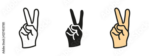 Peace hand sign icon. Victory and greeting gesture. Hope and success vector illustration. Positive message pictogram. Freedom and encouragement concept.