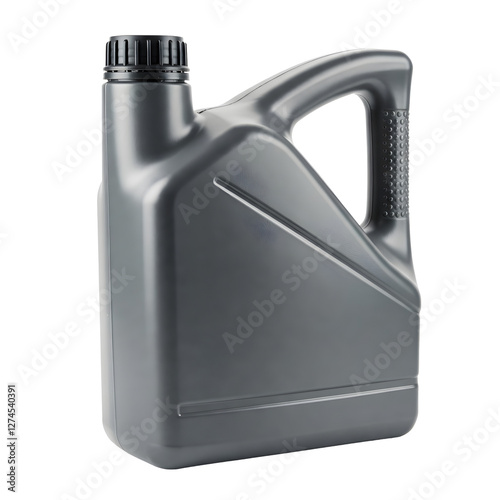 Gray Plastic Bottle for Engine Oil Isolated on Transparent Background