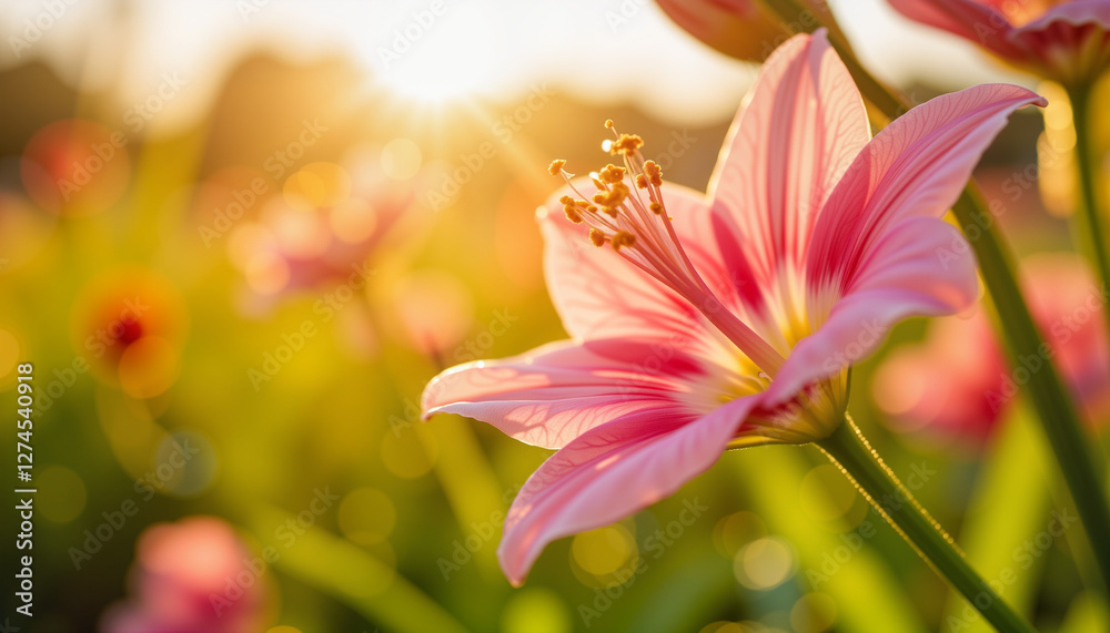 Fototapeta premium Close-up of pink flower blooming in sunlight