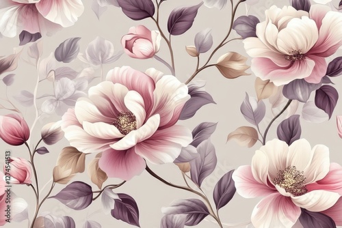 Seamless design showcasing vibrant pink flowers on a delicate background.