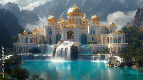 Majestic fantasy palace golden domes glowing high resolution hd Wallpaper