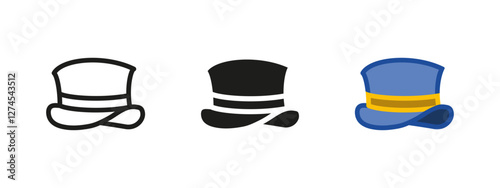 Cylinder hat icon. Classic top headwear symbol. Formal fashion vector illustration. Elegant accessory sign. Retro gentleman pictogram. Vintage costume concept.