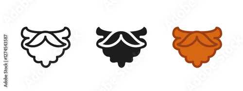 Beard mustache icon. Classic facial hair symbol. Male grooming vector illustration. Vintage barbershop sign. Hipster curly beard pictogram. Trendy gentleman hairstyle concept.