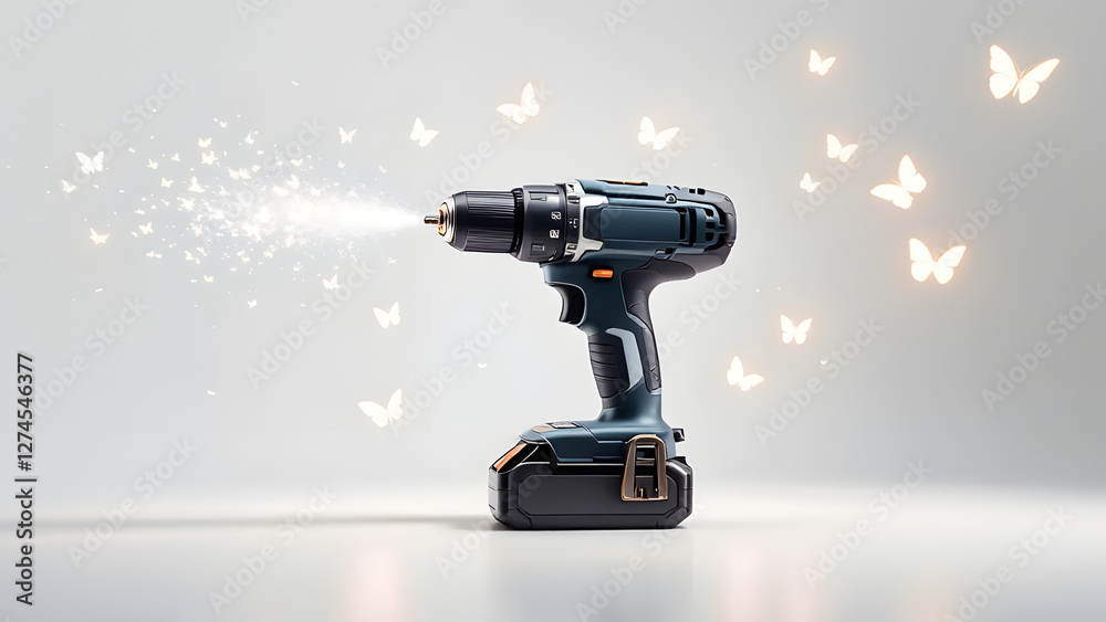 Naklejka premium Electric drill creating magical butterfly sparks