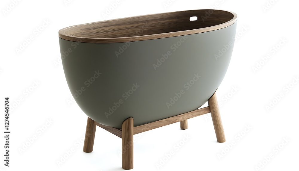 Chic modern garbage bin with wooden legs, isolated on white background, ultra HD photo, Chic modern garbage bin with wooden legs, isolated on white background, ultra HD photo,