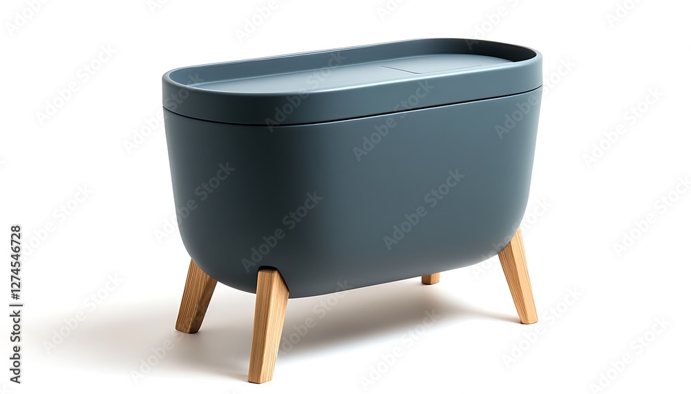 Chic modern garbage bin with wooden legs, isolated on white background, ultra HD photo, Chic modern garbage bin with wooden legs, isolated on white background, ultra HD photo,