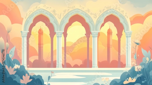 Wallpaper Mural Serene Archway Garden Sunset Landscape With Minarets Torontodigital.ca