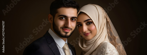A photo of an Arab couple on their wedding day
