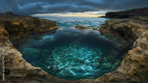 Ethereal tide pool wonders: surreal underwater seascape. Bioluminescent Tidal Pools. Illustration