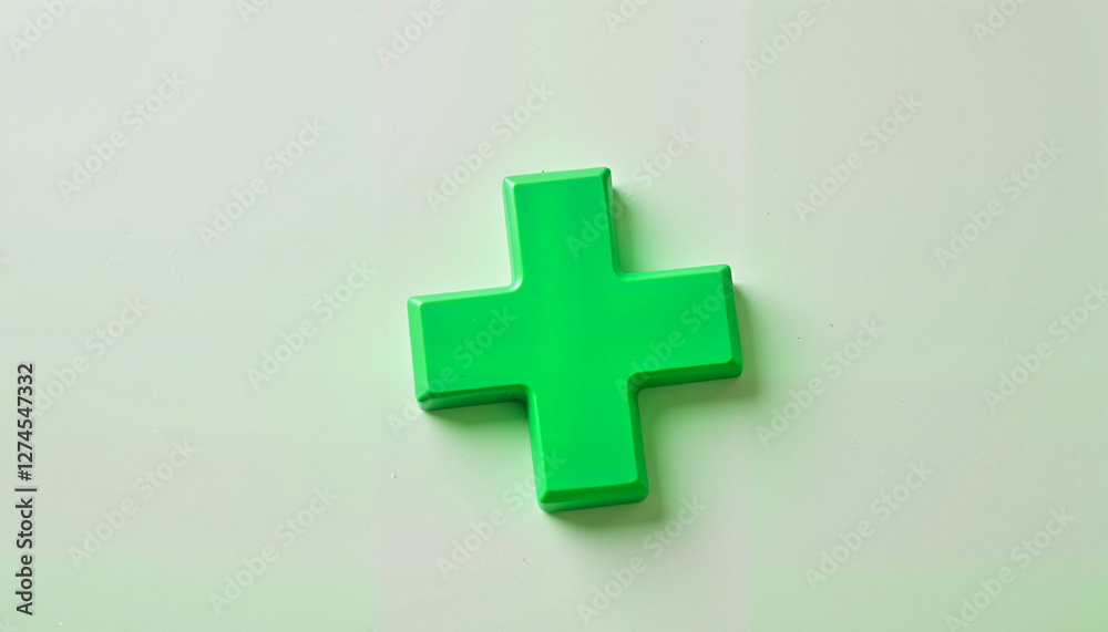 Fototapeta premium Simple green cross on clean surface, symbol of health and care