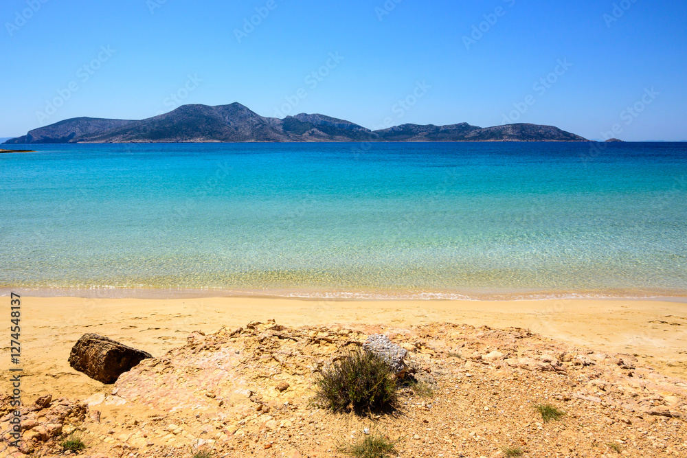 Fanos beach with clear water and fine sand. The south of Koufonisi. Small Cyclades, Greece