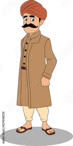 Indian village rich man front three quarter pose cartoon character design for cartoon animated stories