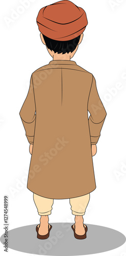 Indian village rich man back pose cartoon character design for cartoon animated stories