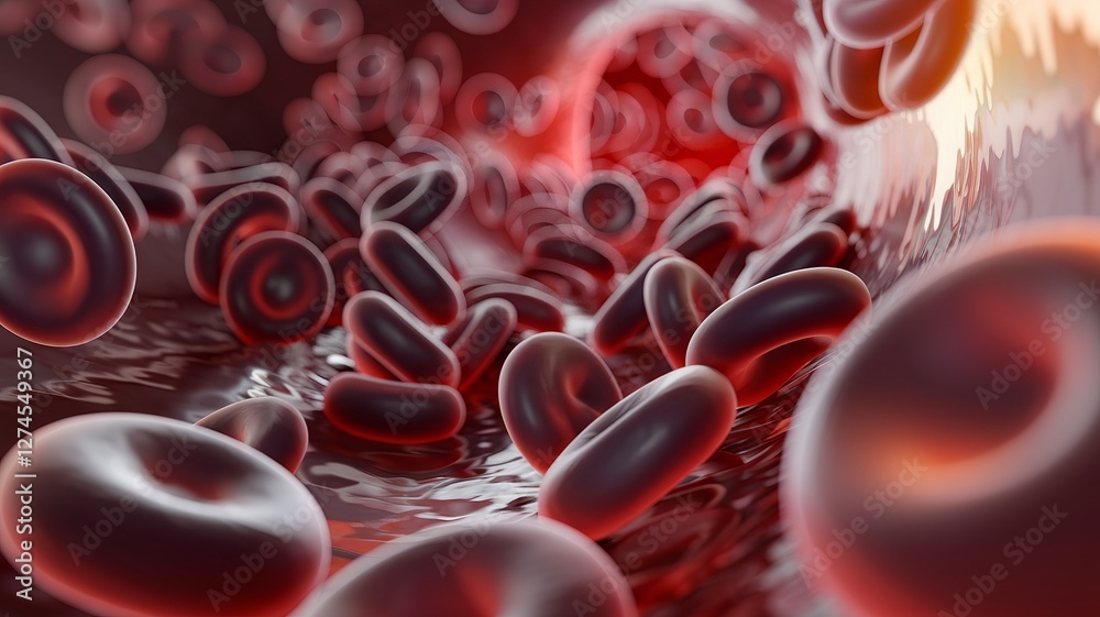Obraz premium Red Blood Cells Flowing Through a Blood Vessel..