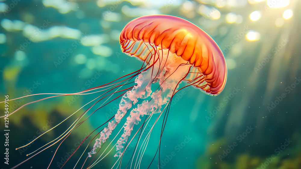 Fototapeta premium vibrant red translucent jellyfish