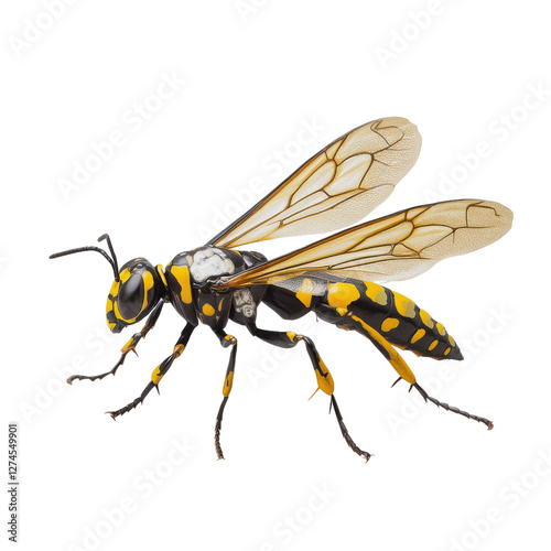 European paper wasp macro photography on white background