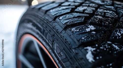 Close-up of a Winter Tire with Snow photo