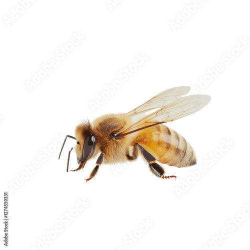 Studio closeup of detailed honeybee anatomy on white background