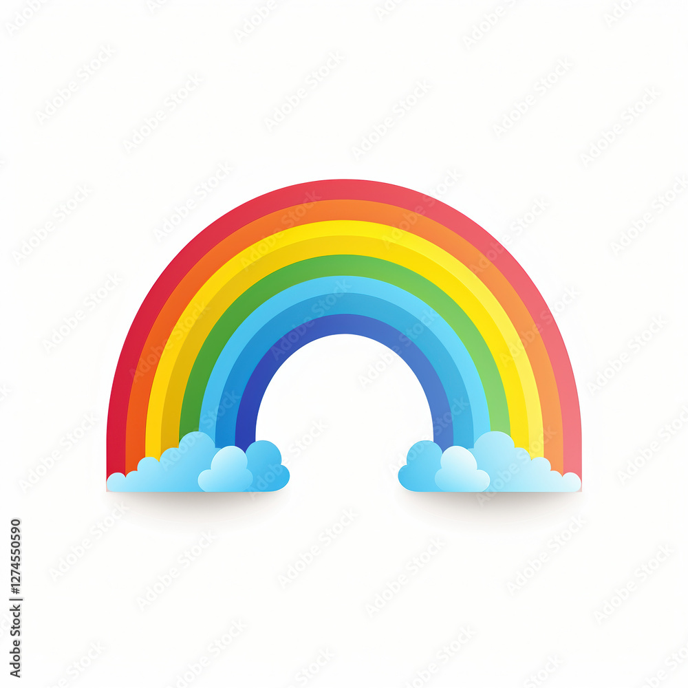 Bright Rainbow Arc in Sunny Clouds - Colorful Nature Graphic Illustration