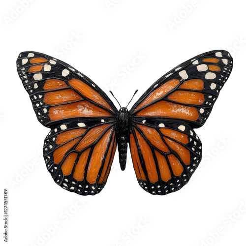Closeup shot of single Monarch butterfly on white background