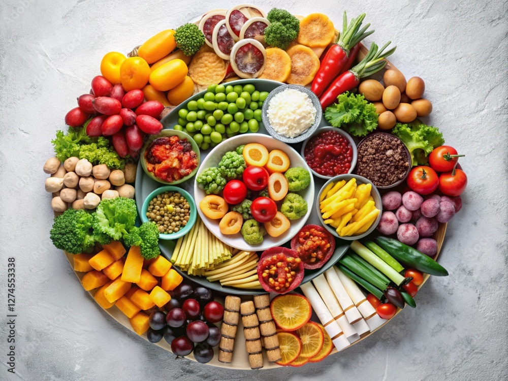 Top view of circular colorful food ingredients Arrangement