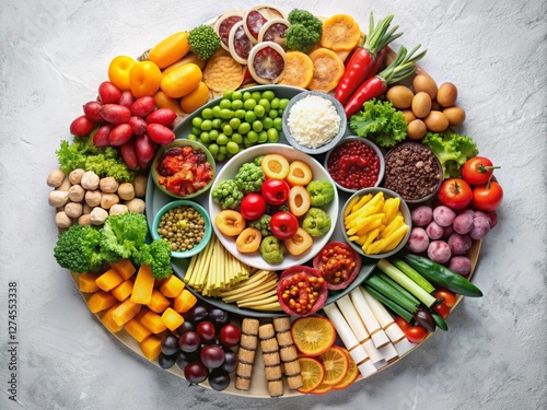 Obraz na płótnie Top view of circular colorful food ingredients Arrangement w salonie