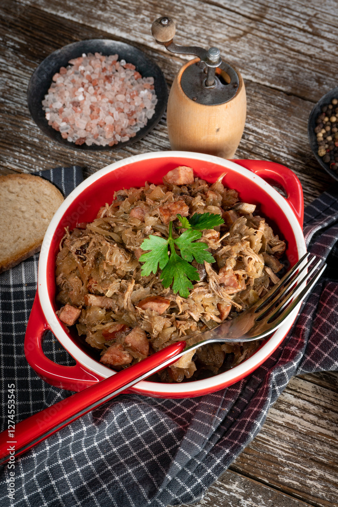 Bigos - sauerkraut stewed with meat, dried mushrooms and sausage. Bigos - sauerkraut stewed with meat, dried mushrooms and sausage.