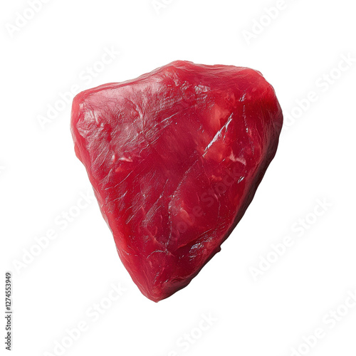 Fresh raw tuna steak with vivid red hues on white background