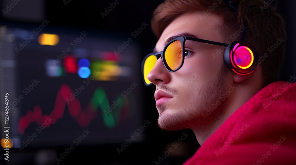 earnings visualization with pulsating digital frames and neon earnings visualization with pulsating digital frames and neon