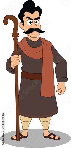 Indian village rich man front pose cartoon character design for cartoon animated stories