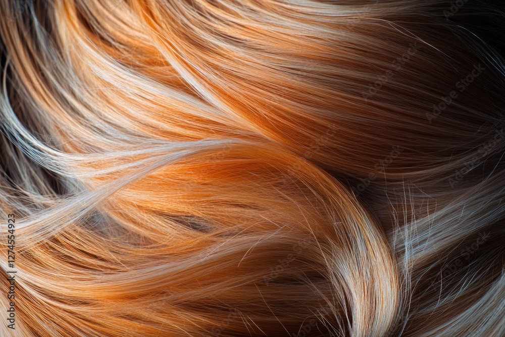 This image features a close-up of red hair, with a blurred background that emphasizes the soft texture and the individual strands of hair.