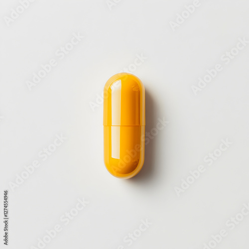 Bright yellow capsule rests on a clean white surface emphasizing modern pharmaceutical design