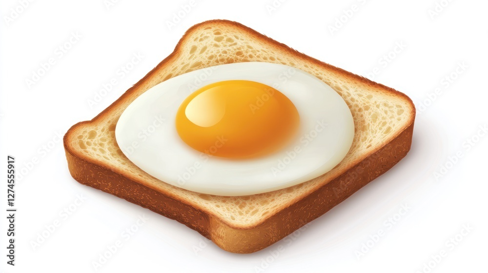 Fried egg on toast, breakfast food, white background, food photography, recipe illustration Fried egg on toast, breakfast food, white background, food photography, recipe illustration