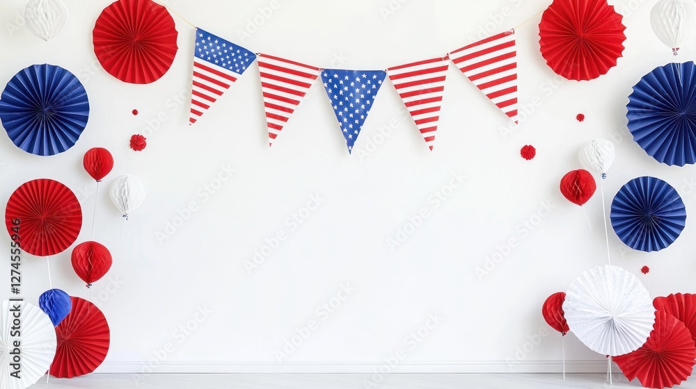 Obraz premium Patriotic Fourth of July Decorations: Red, White, and Blue Party Background