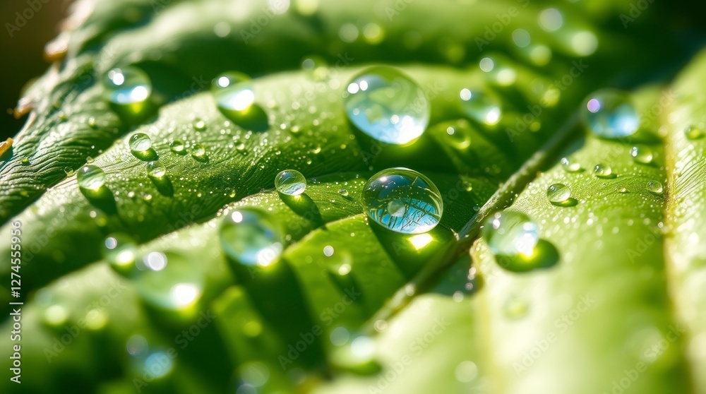Water Drops on Green Leaf Macro Photography Water Drops on Green Leaf Macro Photography
