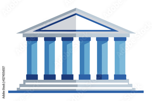 Iconic Bank Building with Greek Columns. Clean and Bold Outline