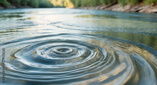 Spiraling Water in a Clear River with Soft Light photo