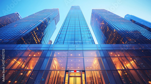 Modern Glass Building Architecture – Corporate Office, Business Center, Urban Design Image, real estate, corporate websites, architectural portfolios, business advertisements, and urban development bl